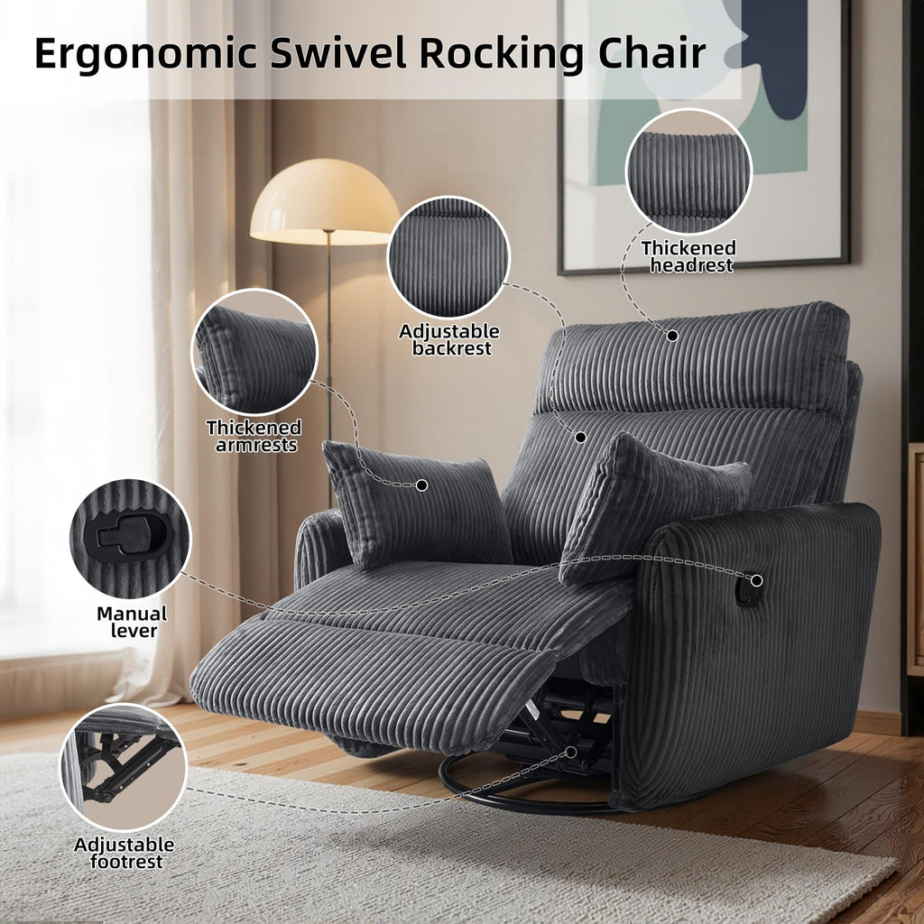 Gray Corduroy Swivel Recliner Chair L743