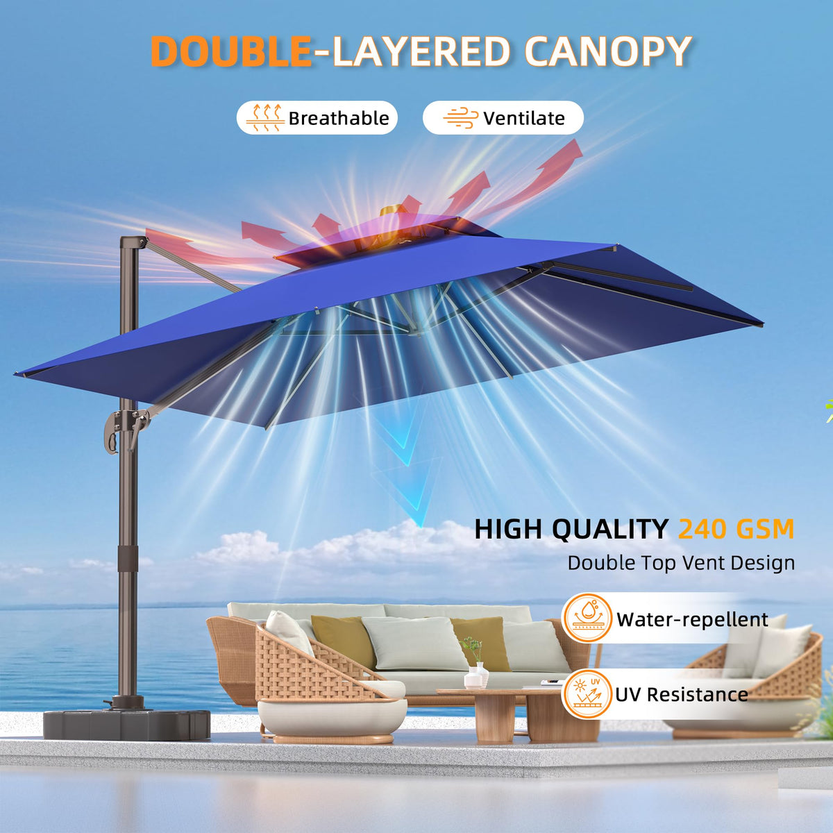 10' X 13' Rectangle Cantilever Patio Umbrella O828