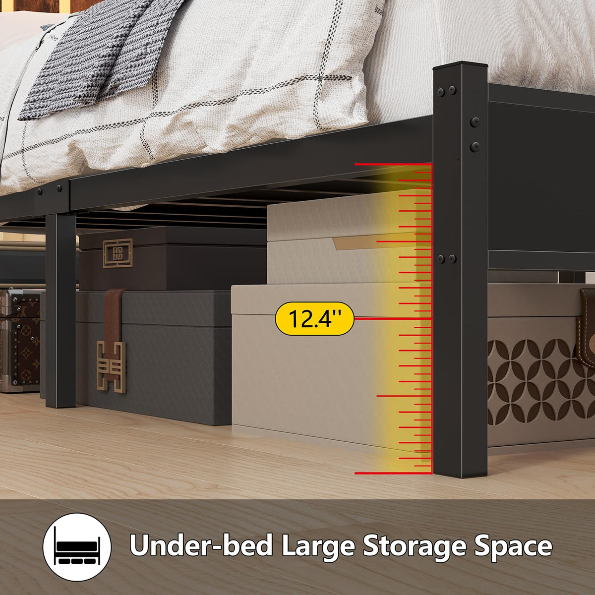 Twin Size Bed Frame with Storage Headboard and LED Lights B5905