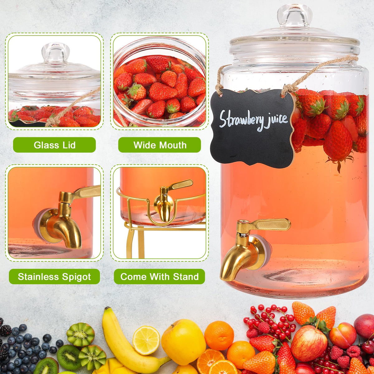 1 Gallon Glass Drink Dispenser with Stainless Steel Spigot C809