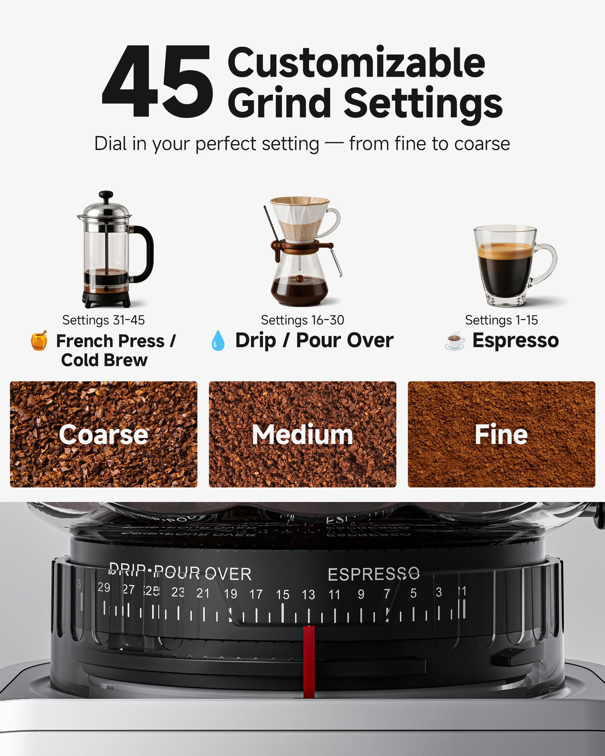 Espresso Coffee Grinder, 45 Grind Settings J788