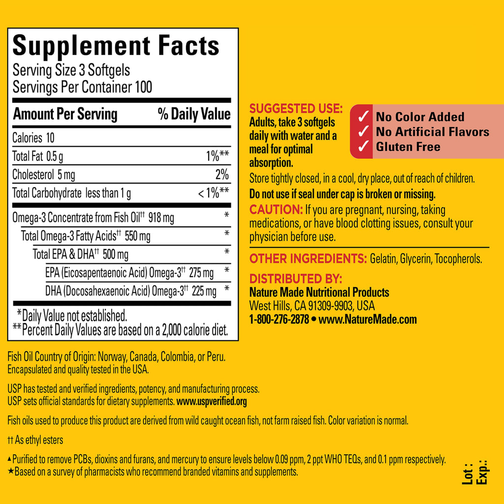 Omega 3 Fish Oil Supplements 550mg 300 Softgels W336133