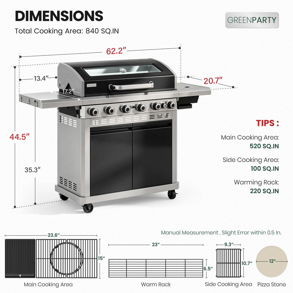 6 Burner Propane Gas Grill with Infrared Side Burner X721