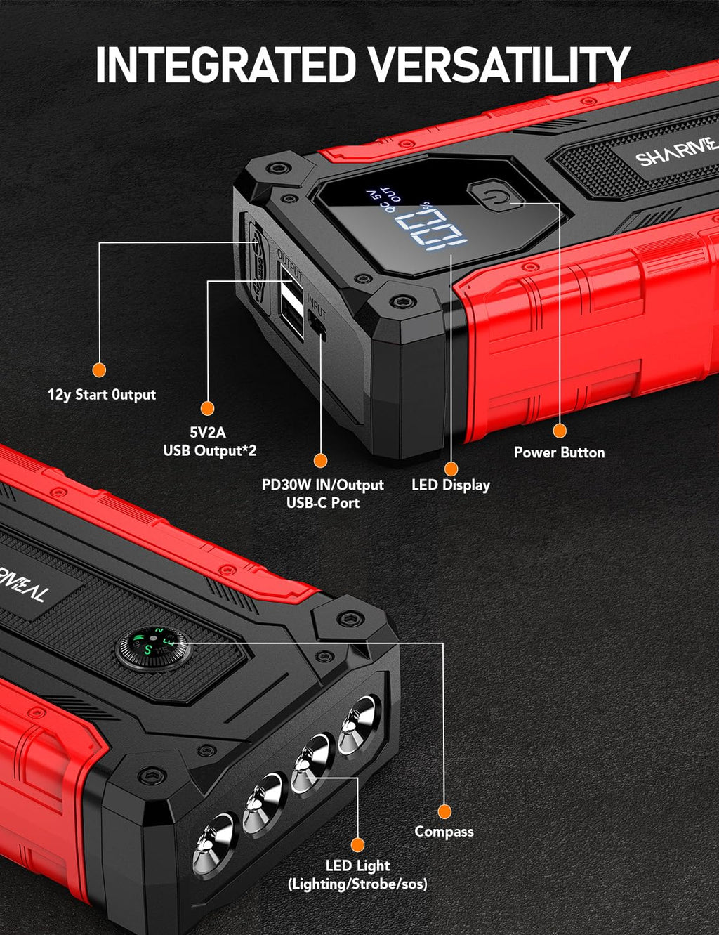 8000A 12V Portable Jump Starter with PD 30W Charger H78933