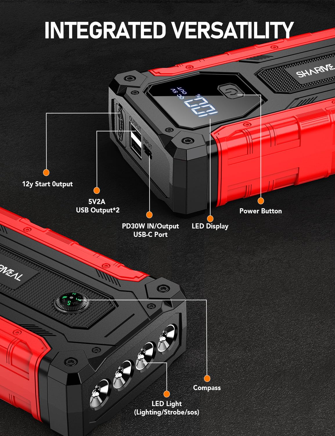 8000A 12V Portable Jump Starter with PD 30W Charger H78933