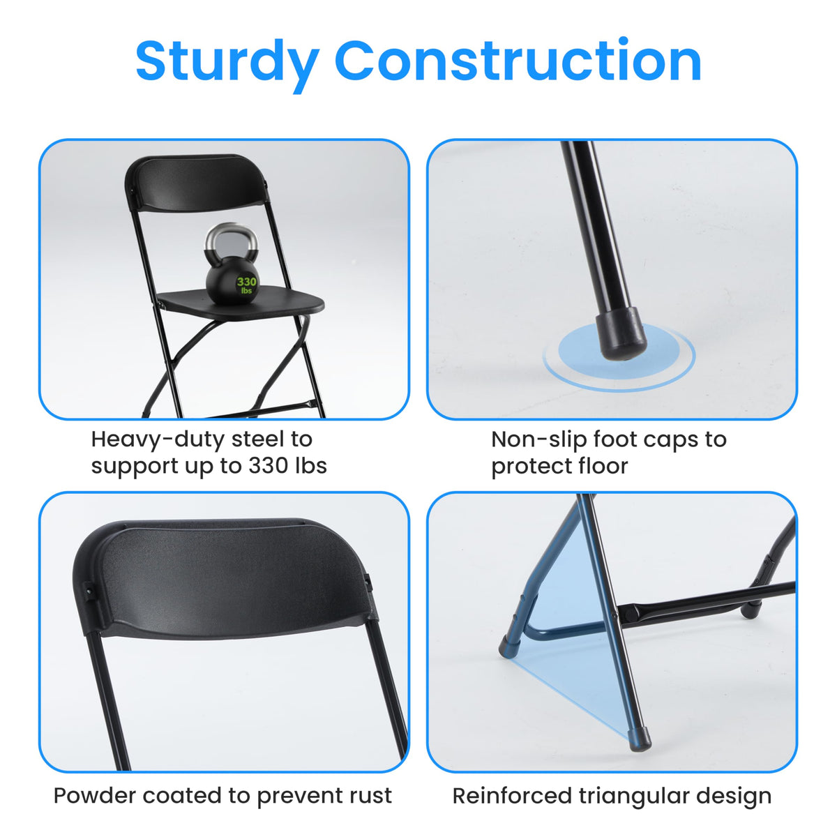 10 Pack Black Plastic Folding Chairs with Metal Frame K7289