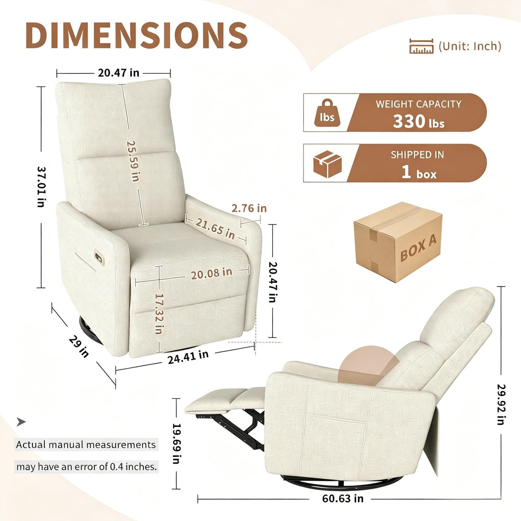 Power Swivel Recliner Chair with USB Charging Port W67077