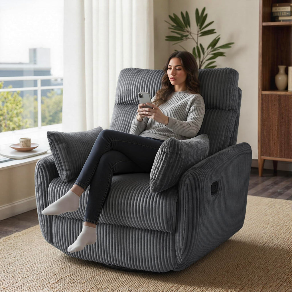 Gray Corduroy Swivel Recliner Chair L743