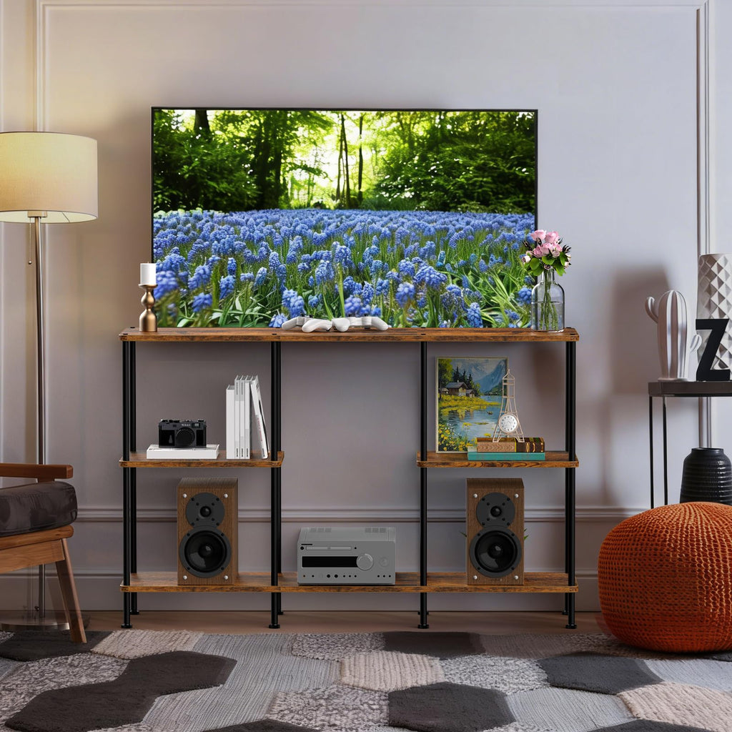 Brown 3 Tier Wood TV Stand with Storage Shelf X862614