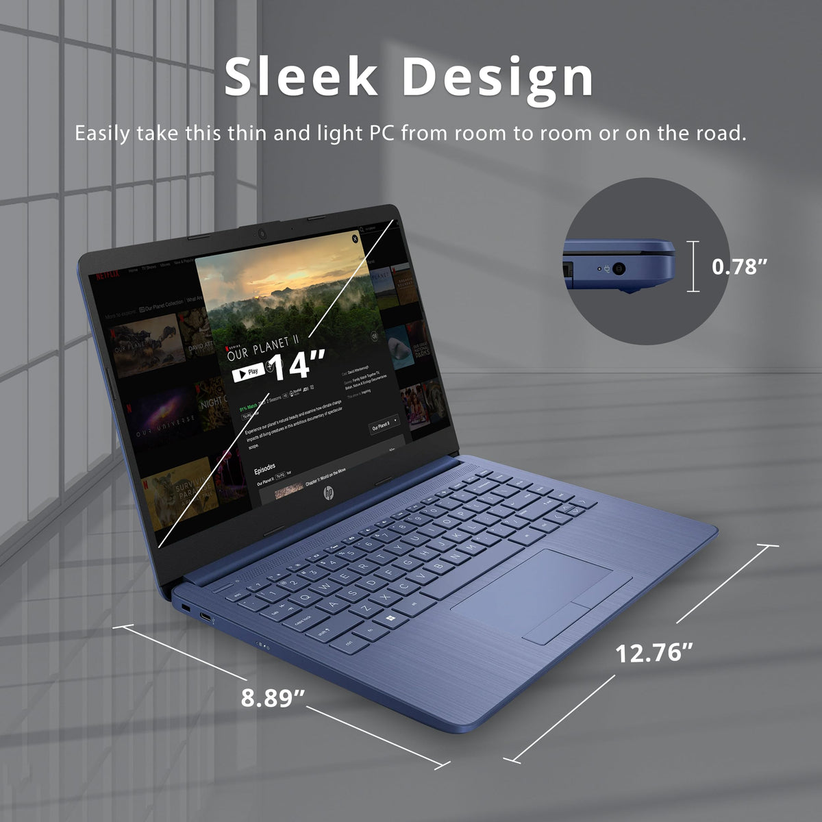 14" HD Laptop, Intel Celeron, 4GB RAM, 64GB SSD, Dale Blue E391