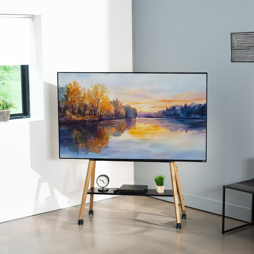 43 to 75 inch Adjustable Mobile TV Stand with Walnut Legs Z38086