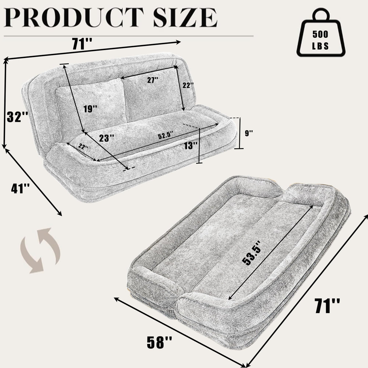 Light Gray Folding Floor Sofa Bed S655663