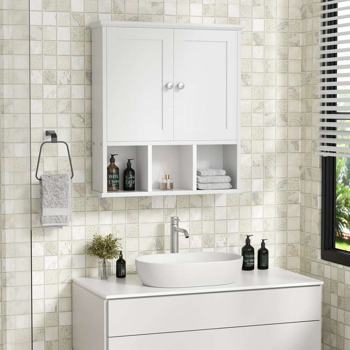 Wall Mounted White Medicine Cabinet with Adjustable Shelf U524