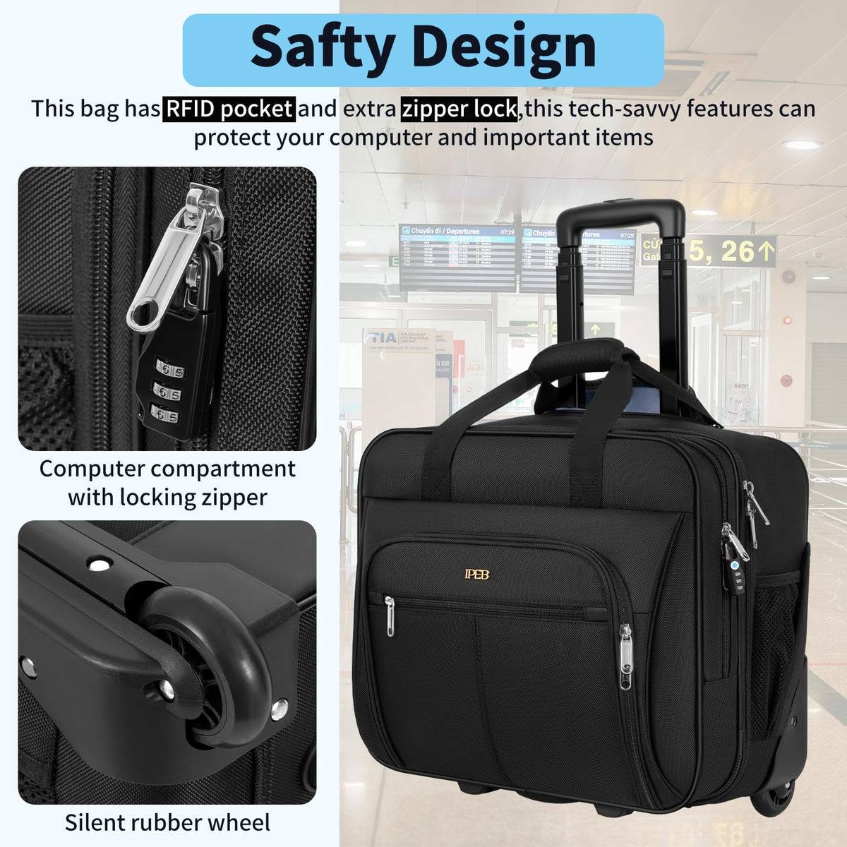 Water-Resistant 17.3" Rolling Laptop Bag with RFID Pocket X724