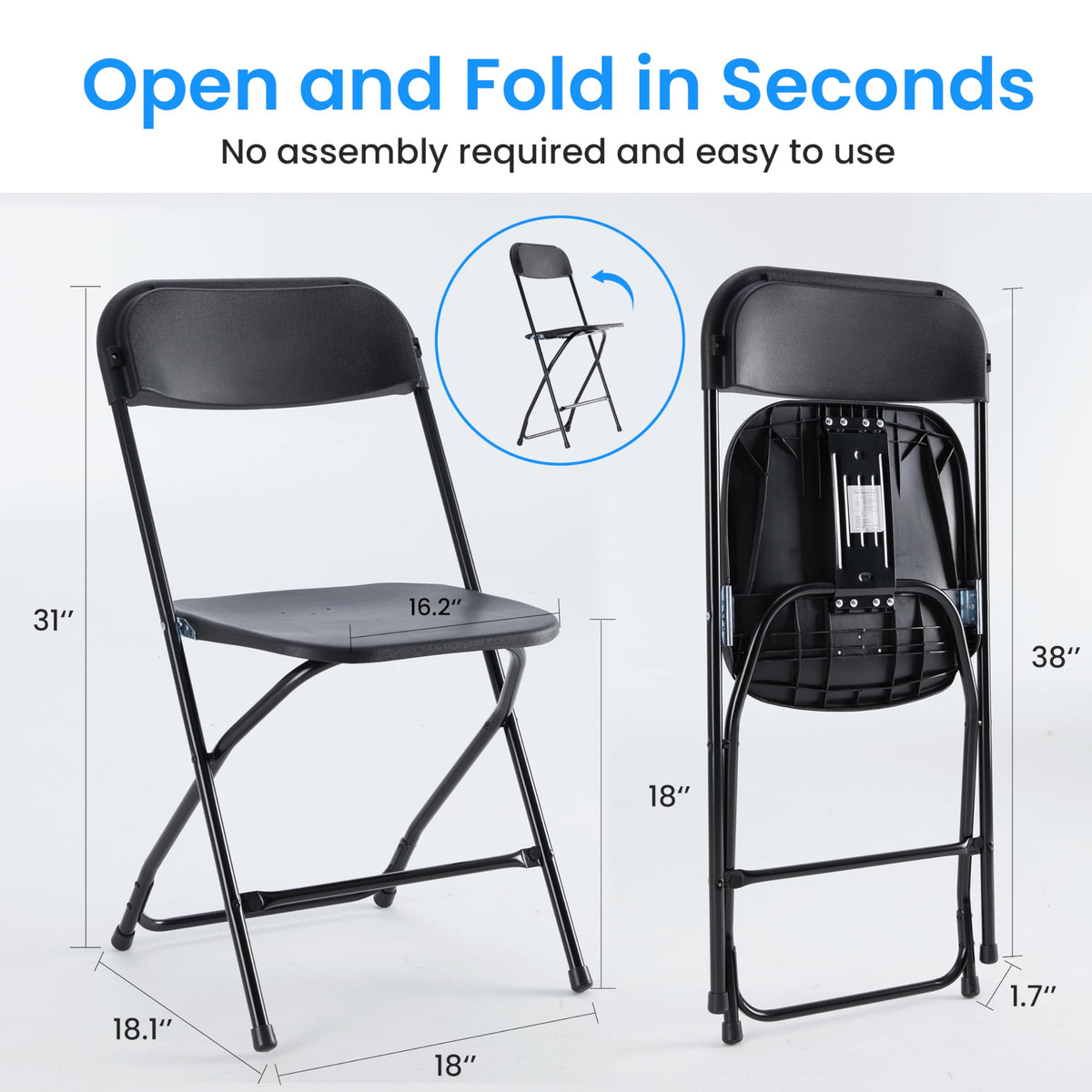 10 Pack Black Plastic Folding Chairs with Metal Frame K7289