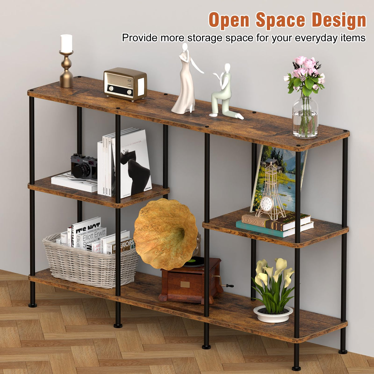 Brown 3 Tier Wood TV Stand with Storage Shelf X862614