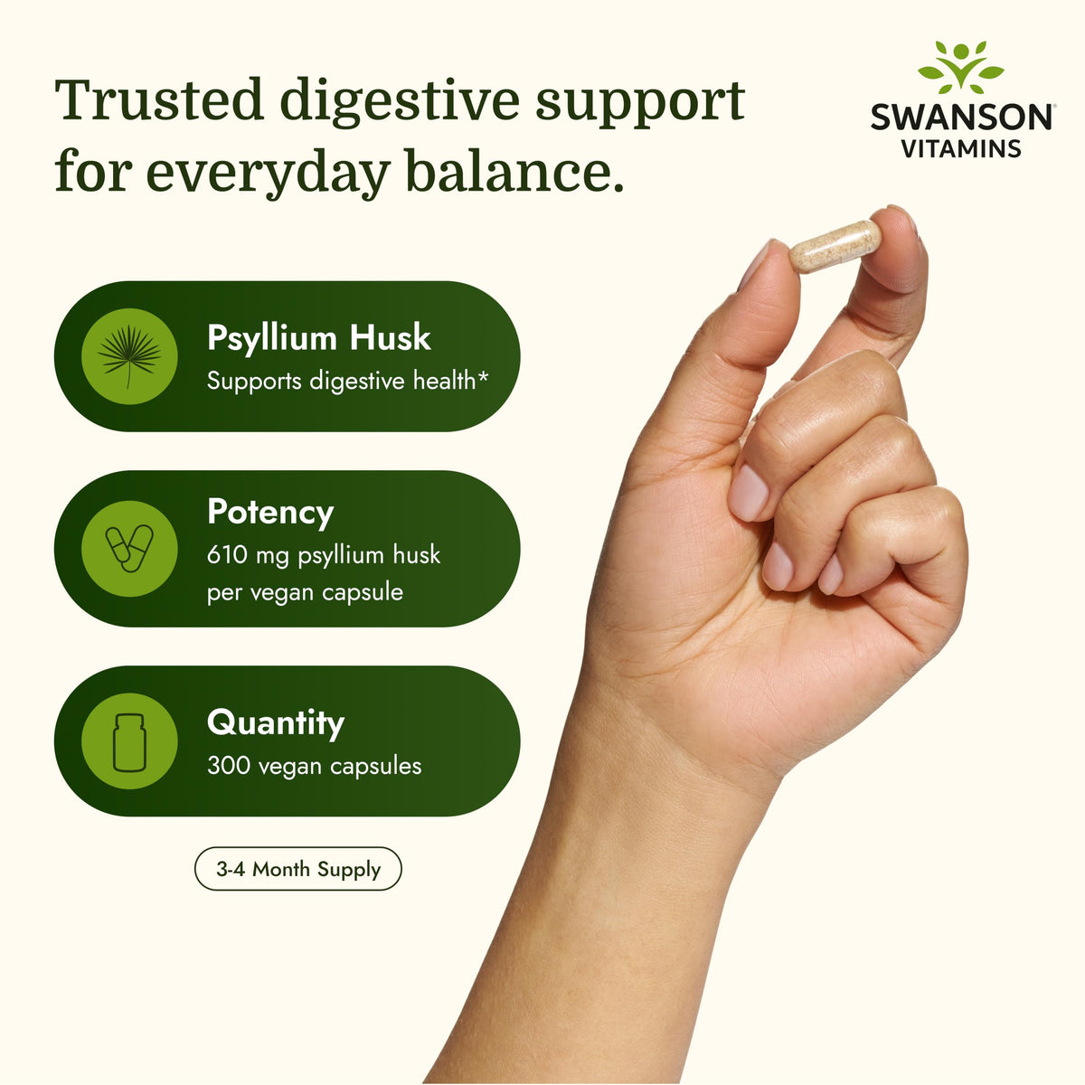 Psyllium Husk Dietary Fiber Supplement, 610 mg, 300 Capsules F453851