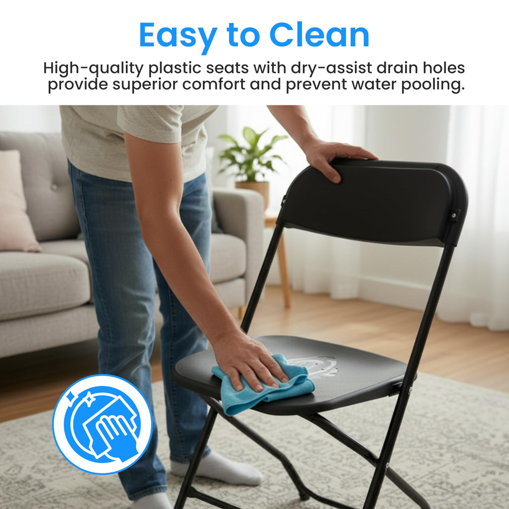 10 Pack Black Plastic Folding Chairs with Metal Frame K7289