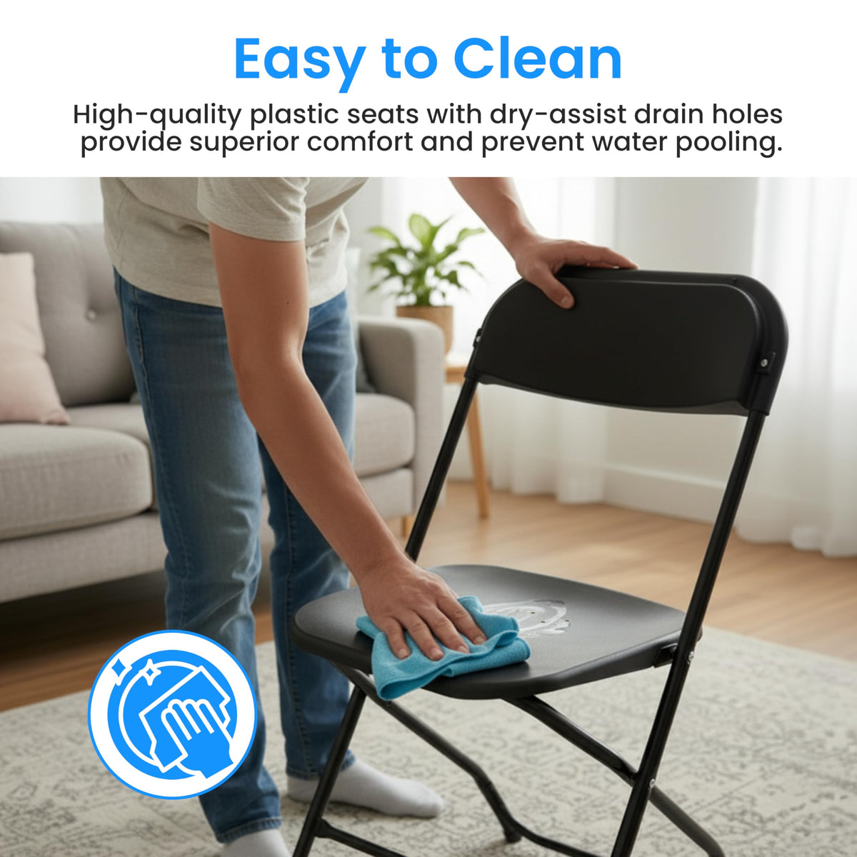 10 Pack Black Plastic Folding Chairs with Metal Frame K7289