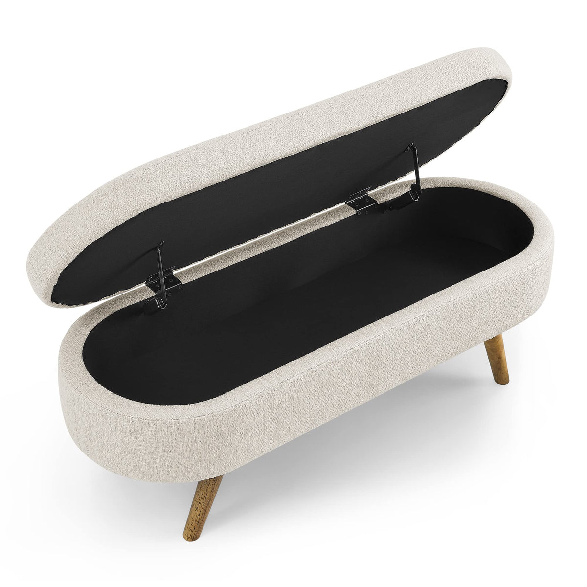 Beige Oval Storage Ottoman Bench with Rubber Wood Legs H443