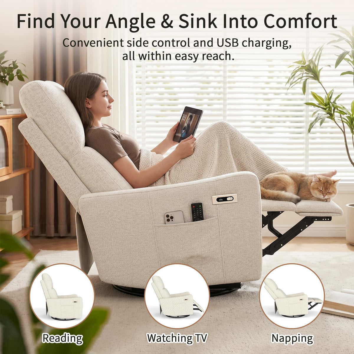 Power Swivel Recliner Chair with USB Charging Port W67077
