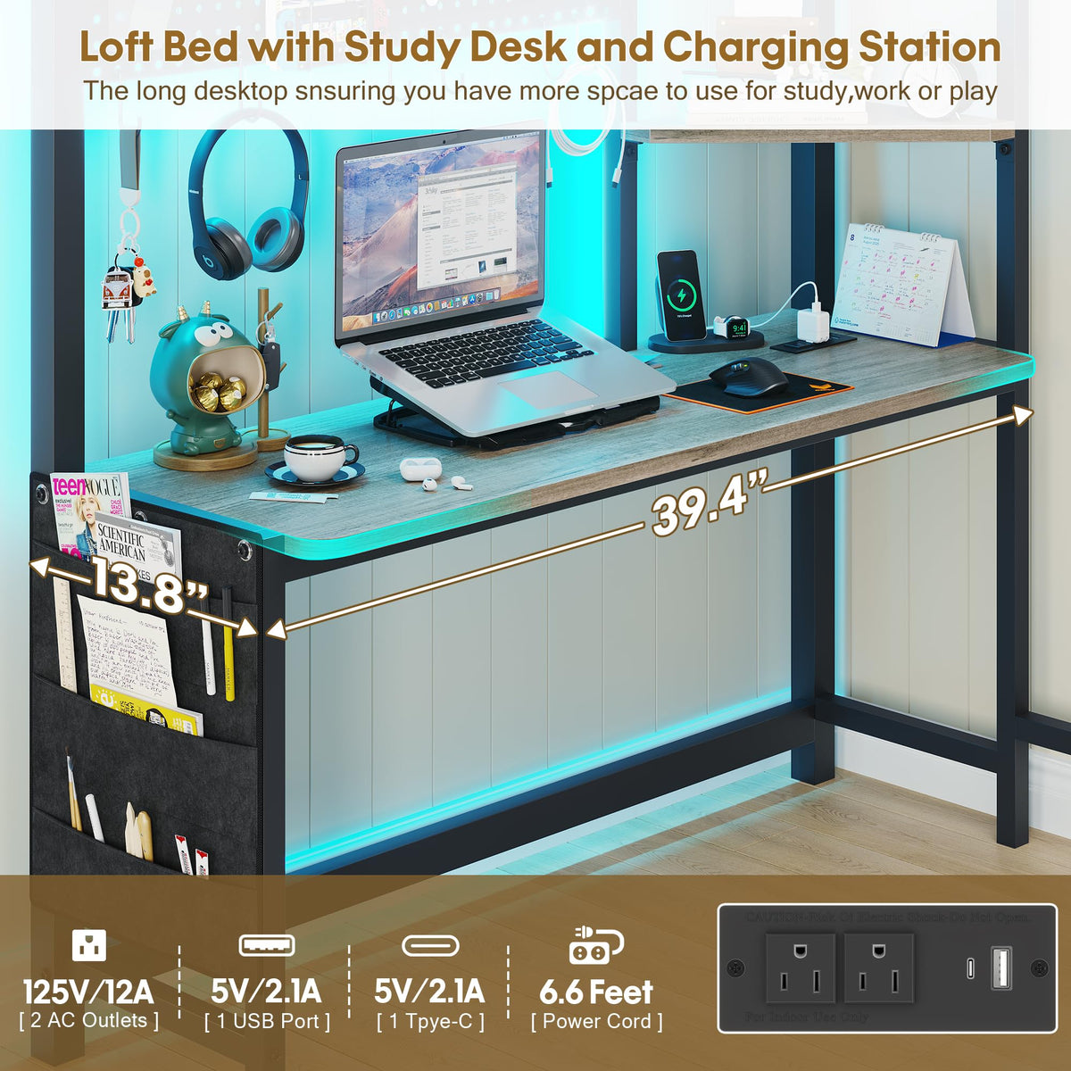 Twin Loft Bed with Desk and 6 Storage Drawers U76797