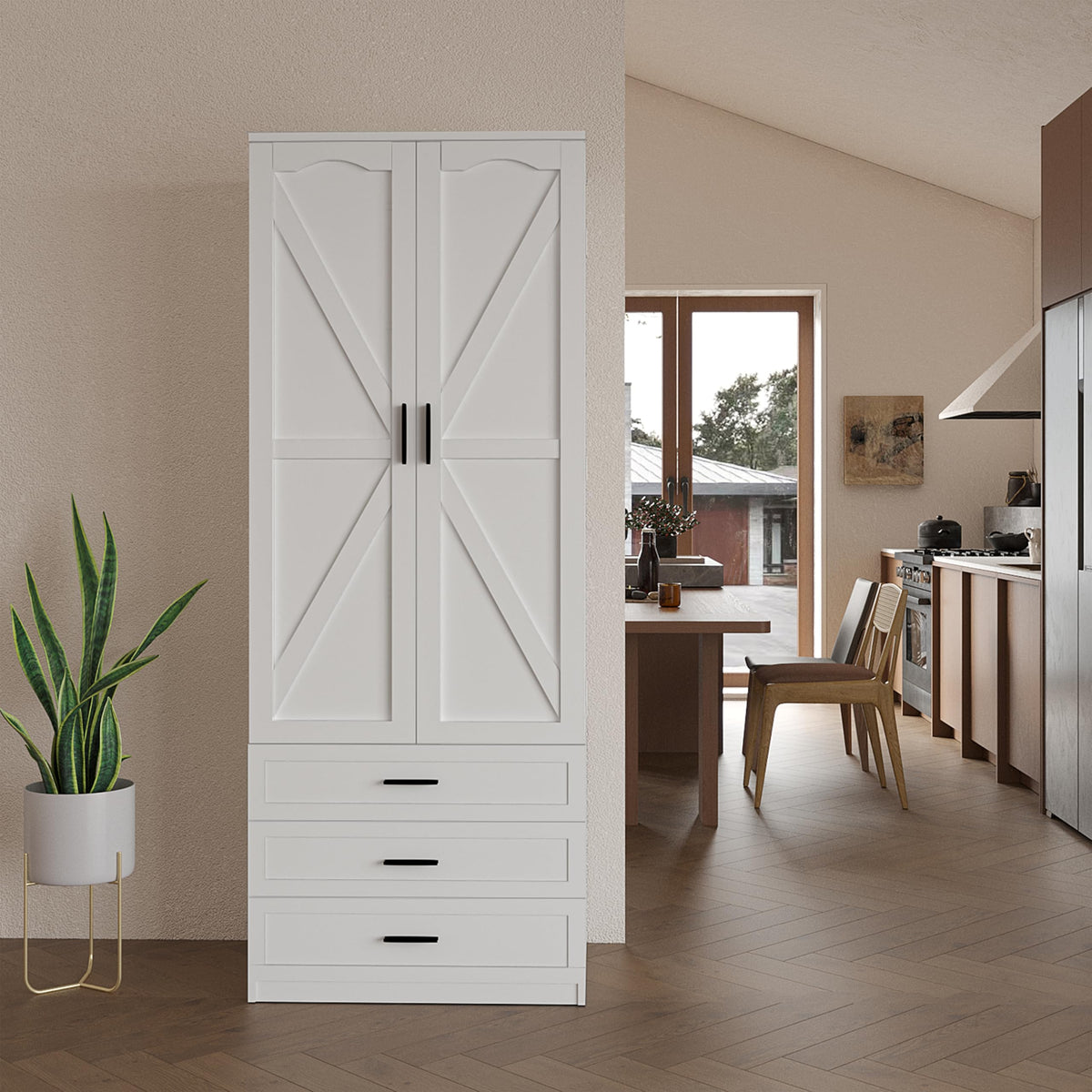 72" Wood Kitchen Pantry Cabinet with 3 Drawers H941