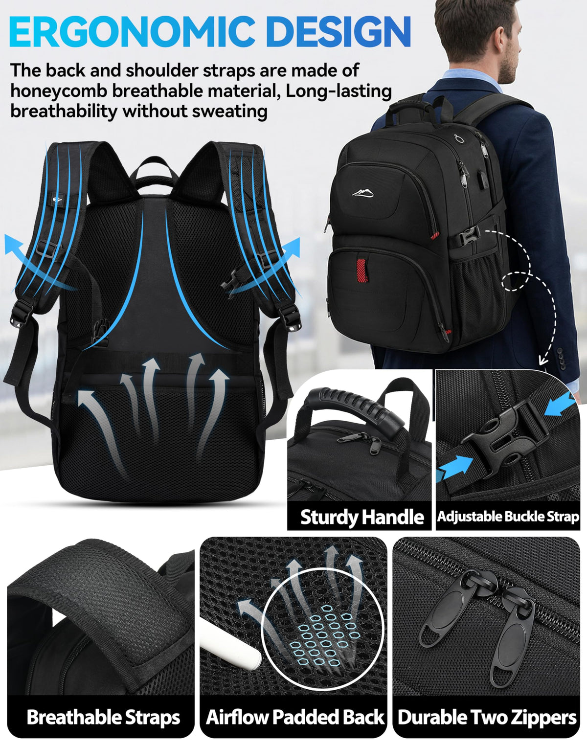 Extra Large Black Laptop Backpack with USB Charging Port G89511