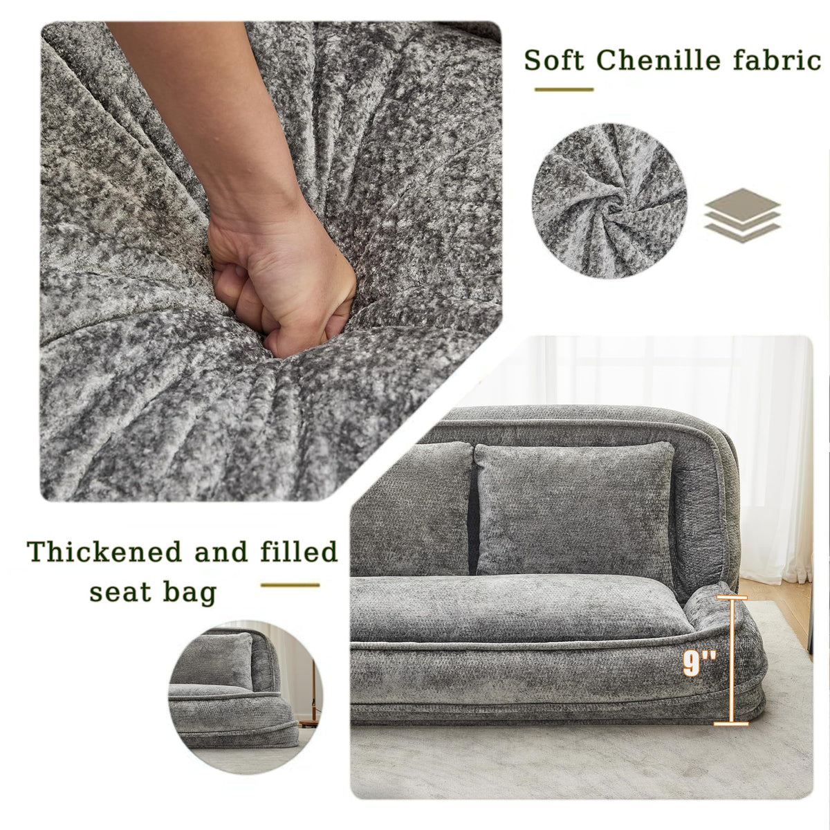 Light Gray Folding Floor Sofa Bed S655663