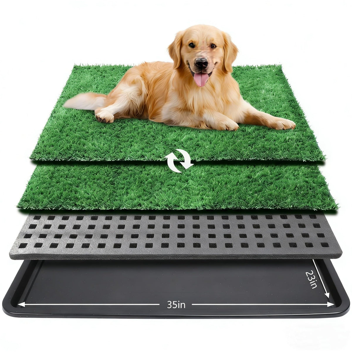 Dog Grass Pad with Tray, 35 x 23 in, 2 Replacement Turf Pads A333803