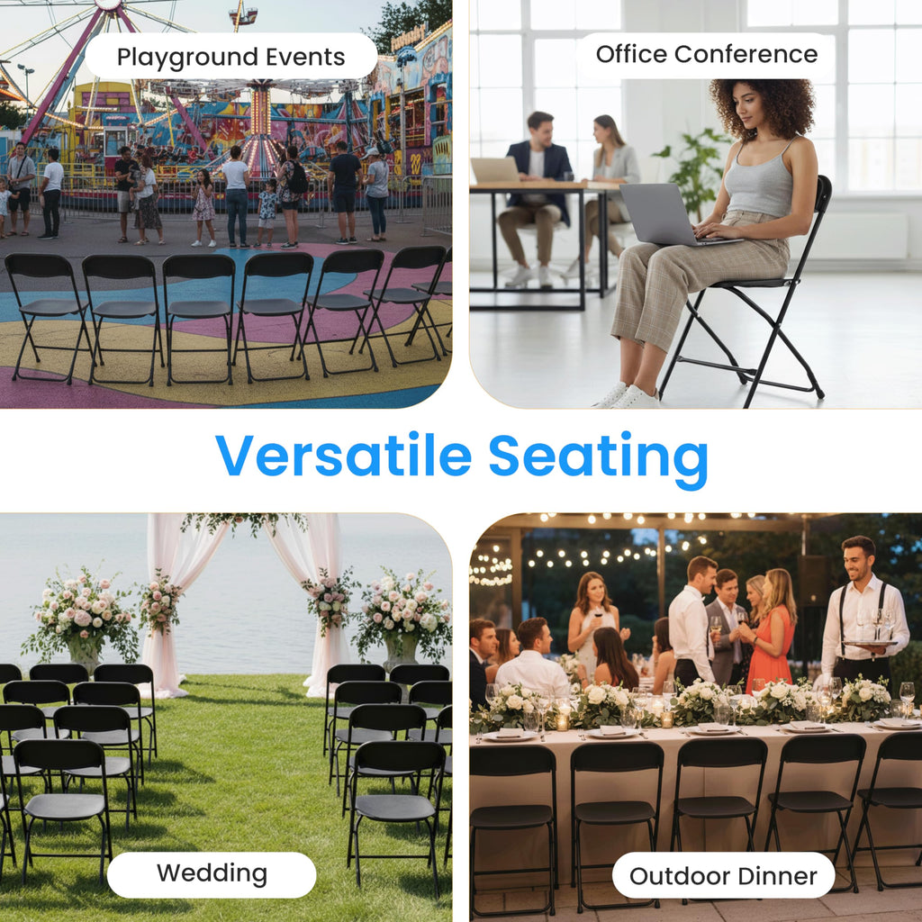 10 Pack Black Plastic Folding Chairs with Metal Frame K7289